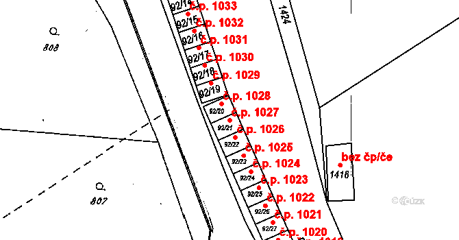 Dobšice 1027 na parcele st. 92/21 v KÚ Dobšice u Znojma, Katastrální mapa