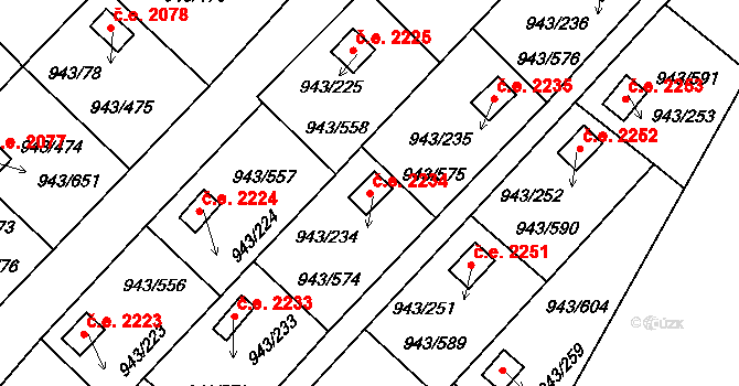 Velká Chuchle 2234, Praha na parcele st. 943/234 v KÚ Velká Chuchle, Katastrální mapa