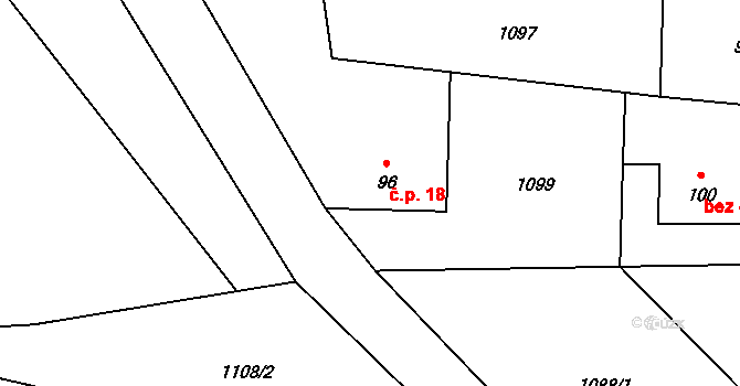 Chotětice 18, Sedlec-Prčice na parcele st. 96 v KÚ Divišovice, Katastrální mapa