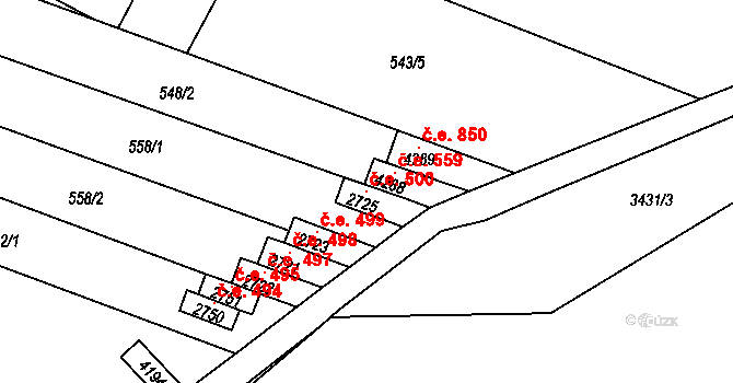 Kyjov 500 na parcele st. 2725 v KÚ Kyjov, Katastrální mapa
