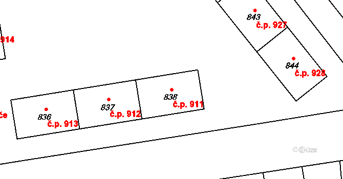 Hrabůvka 911, Ostrava na parcele st. 838 v KÚ Hrabůvka, Katastrální mapa