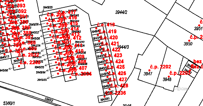 Znojmo 422 na parcele st. 3945/51 v KÚ Znojmo-město, Katastrální mapa