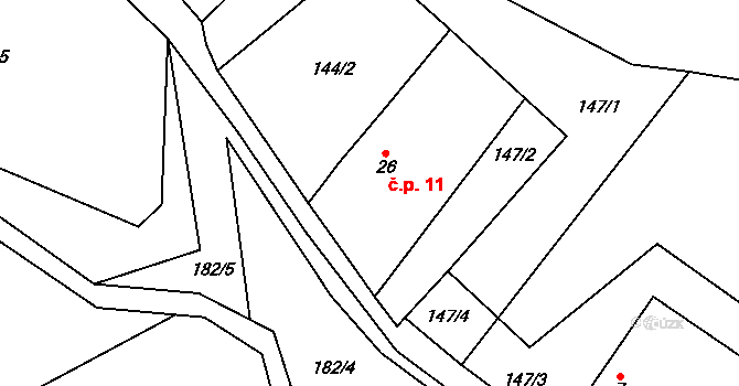 Řikonín 11 na parcele st. 26 v KÚ Řikonín, Katastrální mapa
