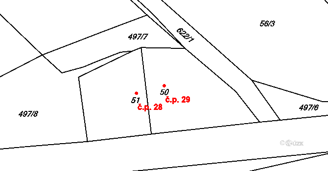 Kochánov 29, Stránecká Zhoř na parcele st. 50 v KÚ Kochánov u Stránecké Zhoře, Katastrální mapa