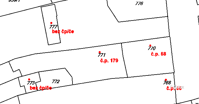 Zádveřice 179, Zádveřice-Raková na parcele st. 771 v KÚ Zádveřice, Katastrální mapa
