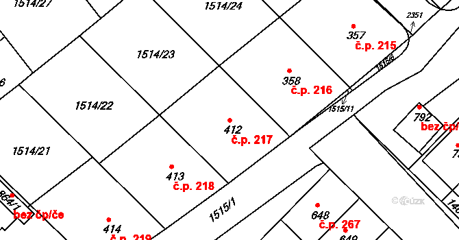 Pozlovice 217 na parcele st. 412 v KÚ Pozlovice, Katastrální mapa