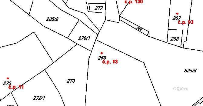 Neplachovice 13 na parcele st. 269 v KÚ Neplachovice, Katastrální mapa