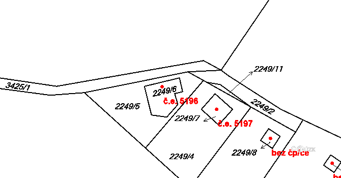 Pelhřimov 5196 na parcele st. 2249/6 v KÚ Pelhřimov, Katastrální mapa
