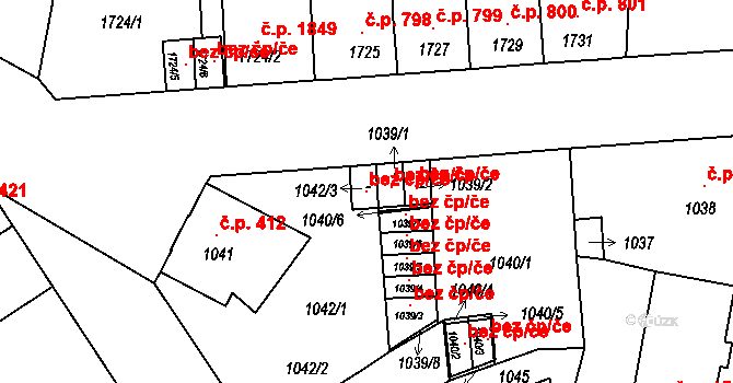 České Budějovice 46871454 na parcele st. 1042/3 v KÚ České Budějovice 5, Katastrální mapa