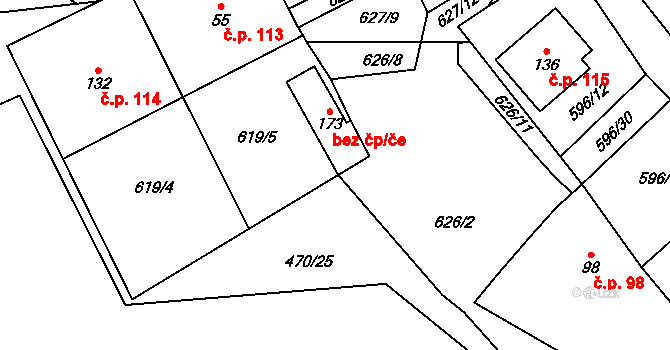 Račice 48045454 na parcele st. 173 v KÚ Račice u Štětí, Katastrální mapa