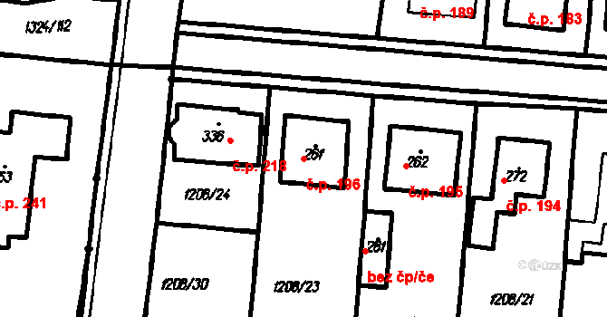 Kloboučky 196, Bučovice na parcele st. 261 v KÚ Kloboučky, Katastrální mapa