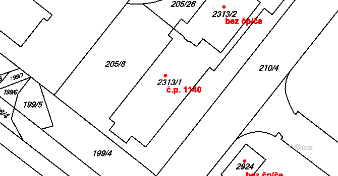 Slezské Předměstí 1140, Hradec Králové na parcele st. 2313/1 v KÚ Slezské Předměstí, Katastrální mapa