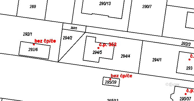 Opatovice 352 na parcele st. 294/5 v KÚ Opatovice u Rajhradu, Katastrální mapa