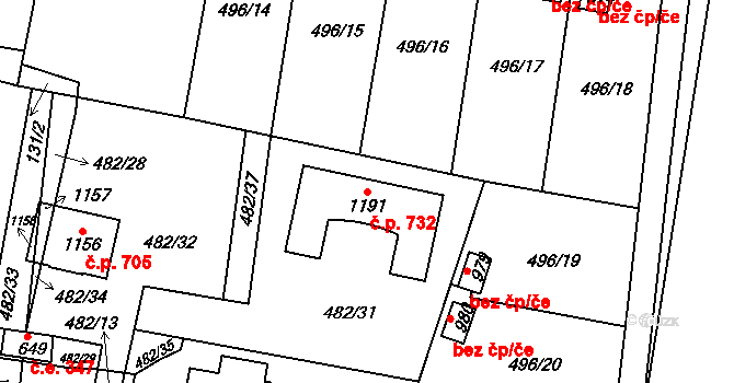 Bohosudov 732, Krupka na parcele st. 1191 v KÚ Bohosudov, Katastrální mapa