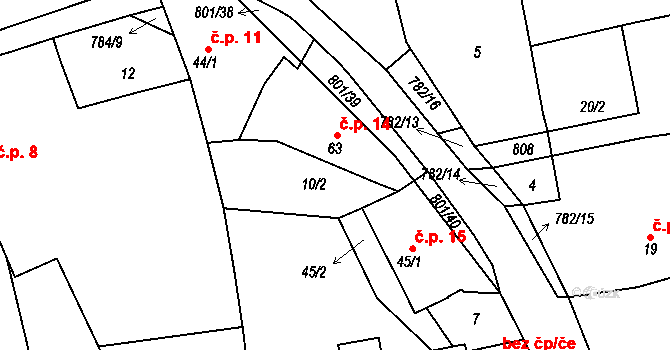 Srlín 14, Bernartice na parcele st. 63 v KÚ Srlín, Katastrální mapa