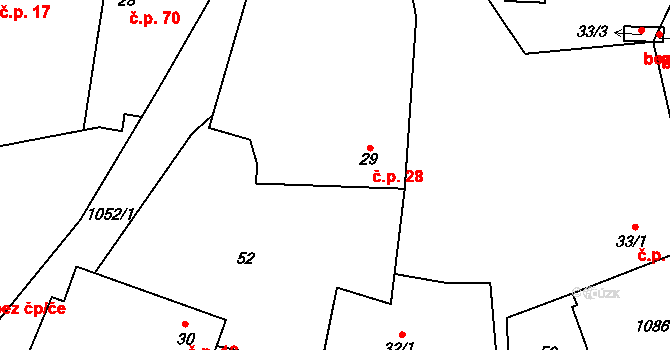 Tuhaň 28 na parcele st. 29 v KÚ Tuhaň, Katastrální mapa