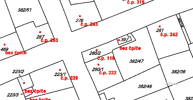 Rudná 118 na parcele st. 280/2 v KÚ Dušníky u Rudné, Katastrální mapa