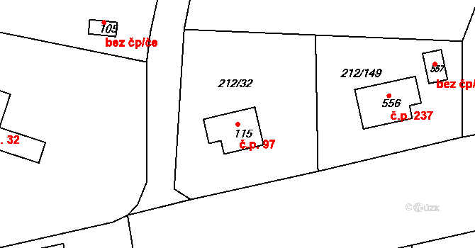 Řitka 97 na parcele st. 115 v KÚ Řitka, Katastrální mapa