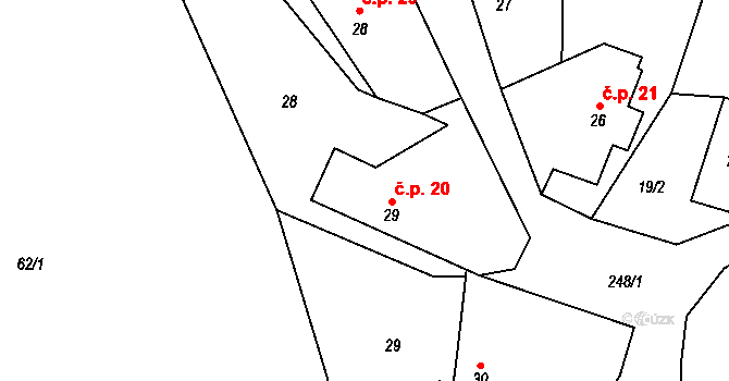 Lipka 20, Horní Bradlo na parcele st. 29 v KÚ Lipka, Katastrální mapa