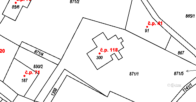 Studnice 118 na parcele st. 300 v KÚ Studnice u Náchoda, Katastrální mapa