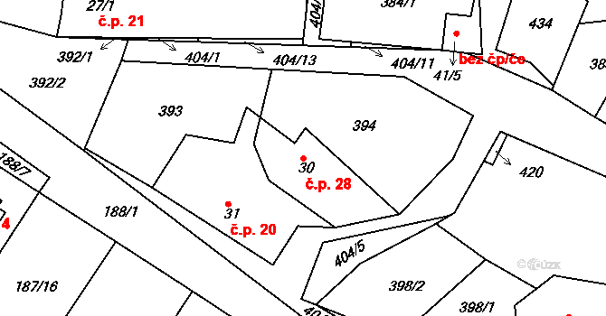 Horní Raškovice 28, Svinčany na parcele st. 30 v KÚ Raškovice u Přelouče, Katastrální mapa