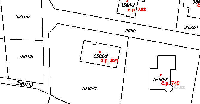 Rumburk 1 821, Rumburk na parcele st. 3562/2 v KÚ Rumburk, Katastrální mapa
