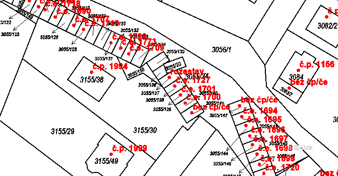 Děčín VI-Letná 1727, Děčín na parcele st. 3055/138 v KÚ Podmokly, Katastrální mapa
