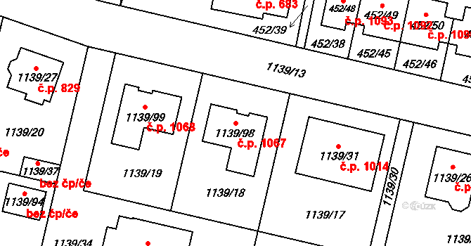 Vejprnice 1067 na parcele st. 1139/98 v KÚ Vejprnice, Katastrální mapa