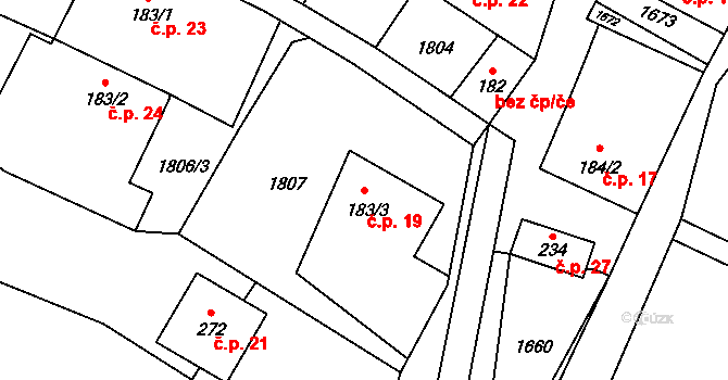 Heltínov 19, Luboměř na parcele st. 183/3 v KÚ Luboměř, Katastrální mapa
