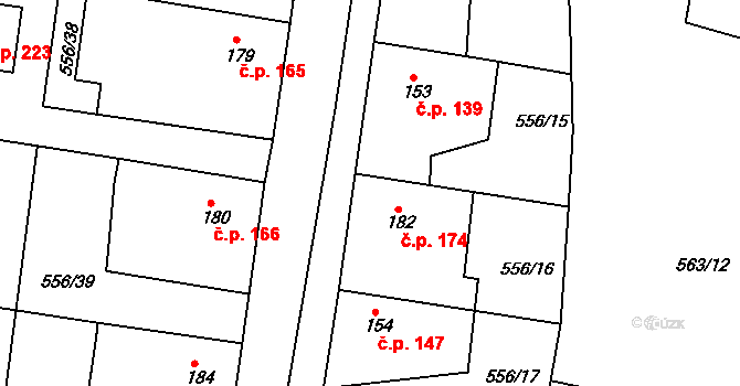 Krušovice 174 na parcele st. 182 v KÚ Krušovice, Katastrální mapa