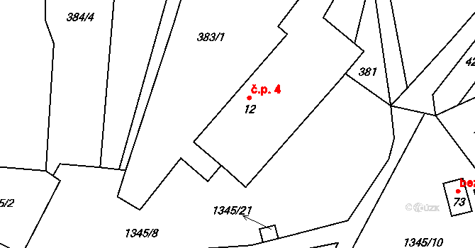 Zdíky 4, Bujanov na parcele st. 12 v KÚ Zdíky, Katastrální mapa