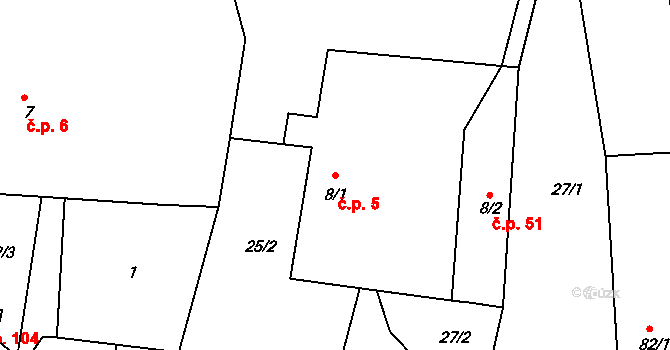Lidmaň 5 na parcele st. 8/1 v KÚ Lidmaň, Katastrální mapa
