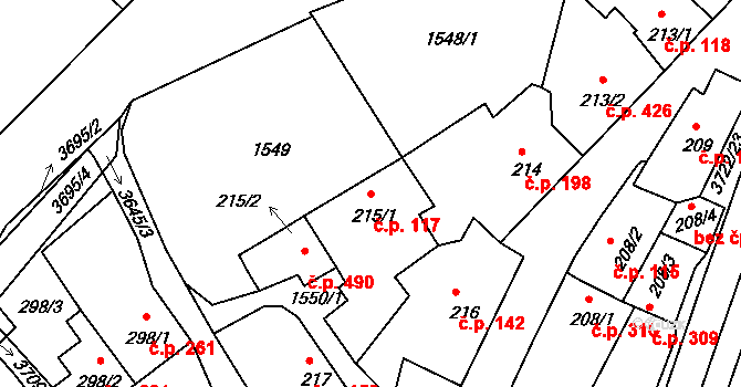 Žirovnice 117 na parcele st. 215/1 v KÚ Žirovnice, Katastrální mapa