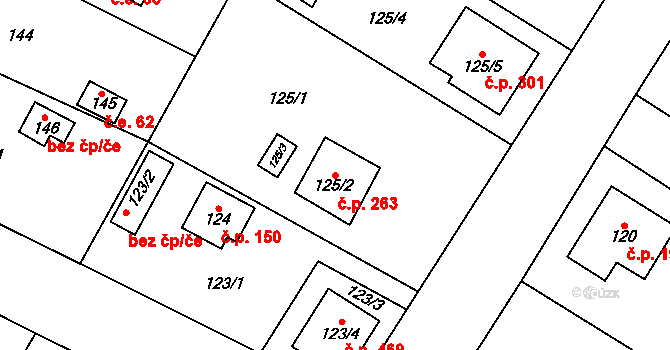 Senec 263, Zruč-Senec na parcele st. 125/2 v KÚ Senec u Plzně, Katastrální mapa
