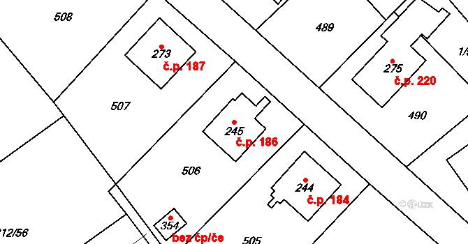 Perštejn 186 na parcele st. 245 v KÚ Perštejn, Katastrální mapa