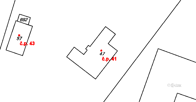 Petrovice u Uhelné Příbramě 41, Uhelná Příbram na parcele st. 47 v KÚ Petrovice u Uhelné Příbramě, Katastrální mapa