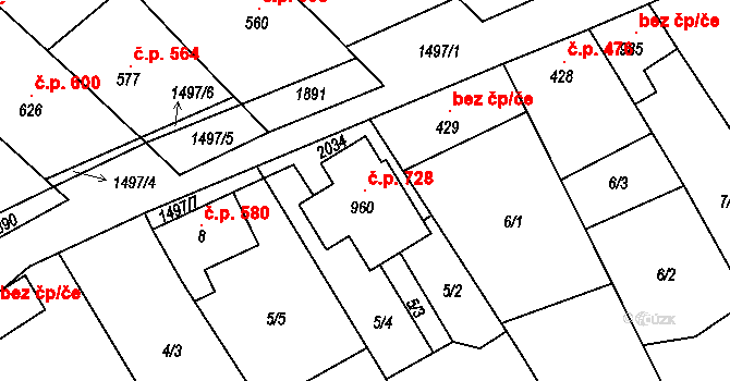 Kvasice 728 na parcele st. 960 v KÚ Kvasice, Katastrální mapa