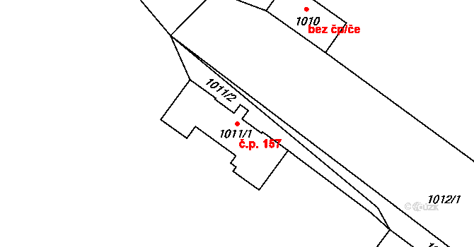 Rybniště 157 na parcele st. 1011/1 v KÚ Rybniště, Katastrální mapa