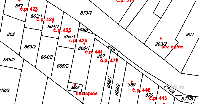 Moravský Žižkov 472 na parcele st. 867 v KÚ Moravský Žižkov, Katastrální mapa
