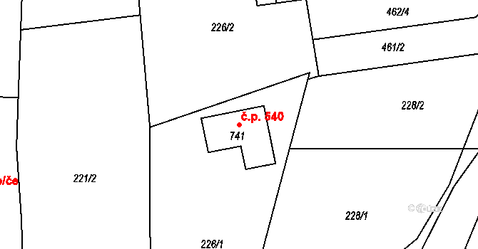 Kamenice 540 na parcele st. 741 v KÚ Kamenice u Jihlavy, Katastrální mapa