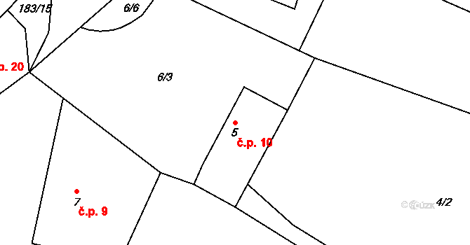 Ospělov 10, Ludmírov na parcele st. 5 v KÚ Ospělov, Katastrální mapa