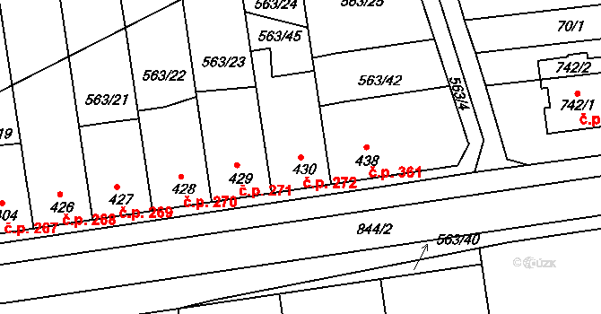 Olšany u Prostějova 272 na parcele st. 430 v KÚ Olšany u Prostějova, Katastrální mapa