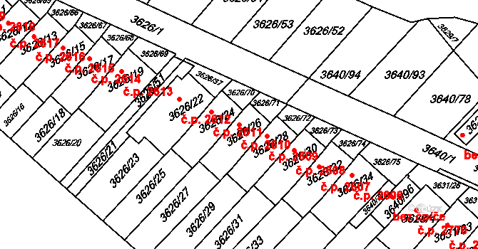 Znojmo 2610 na parcele st. 3626/26 v KÚ Znojmo-město, Katastrální mapa