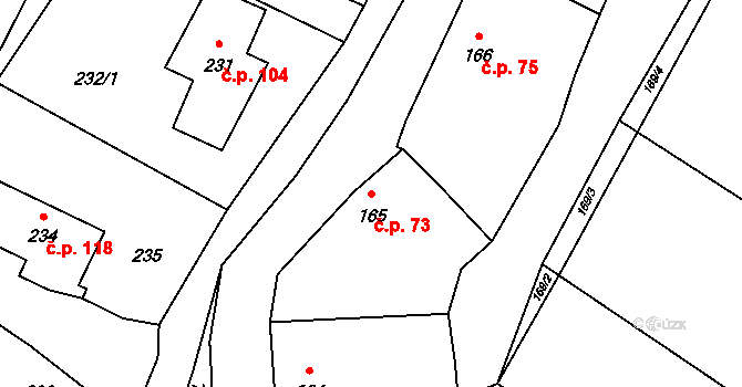 Černotín 73 na parcele st. 165 v KÚ Černotín, Katastrální mapa
