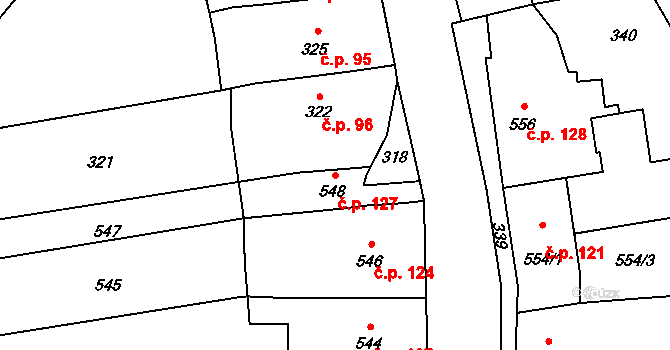 Přerov XII-Žeravice 127, Přerov na parcele st. 548 v KÚ Žeravice, Katastrální mapa
