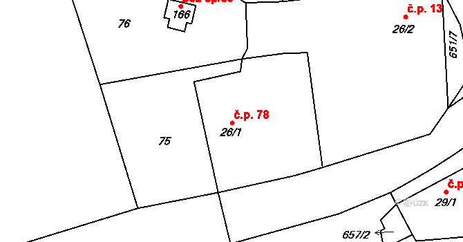 Jindice 78, Rašovice na parcele st. 26/1 v KÚ Jindice, Katastrální mapa