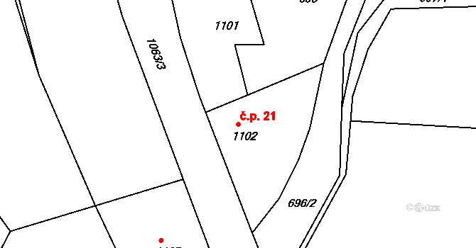 Maxovna 21, Malešov na parcele st. 1102 v KÚ Malešov, Katastrální mapa