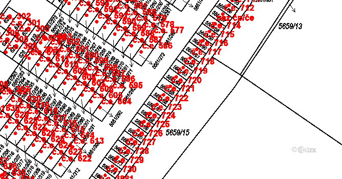 Jihlava 720 na parcele st. 5661/65 v KÚ Jihlava, Katastrální mapa