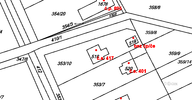 Vrané nad Vltavou 417 na parcele st. 518 v KÚ Vrané nad Vltavou, Katastrální mapa