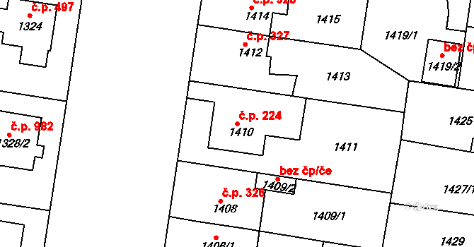 Roztoky 224 na parcele st. 1410 v KÚ Roztoky u Prahy, Katastrální mapa